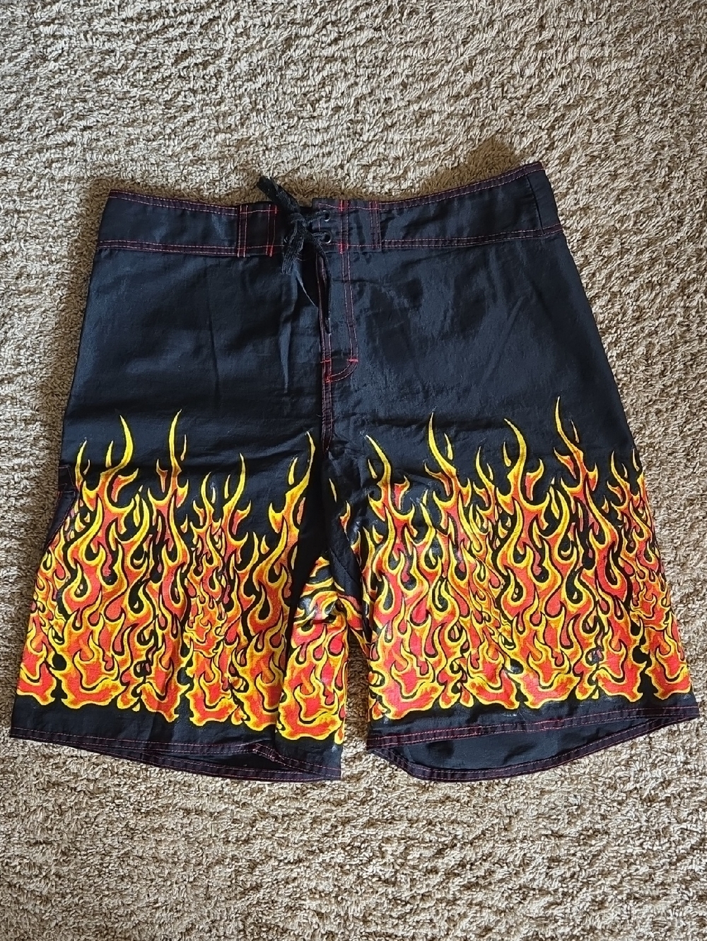Men's Black Swim Trunks with Flame Print